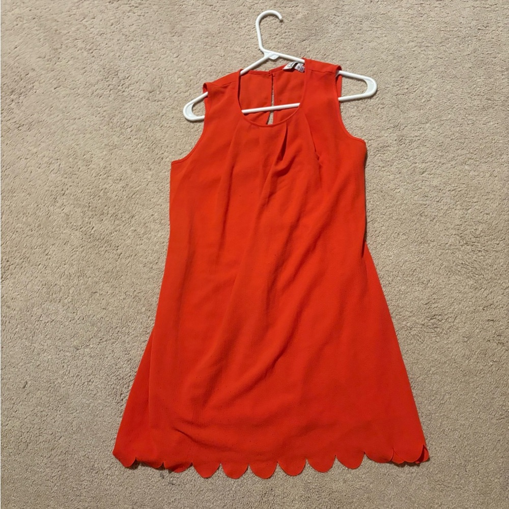 Orange Sleeveless Dress with Scalloped Hem